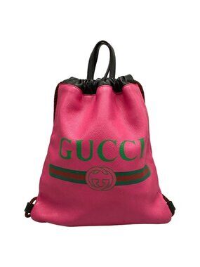 Gucci Backpack Small Drawstring Pink Green Multi 2-Way Leather